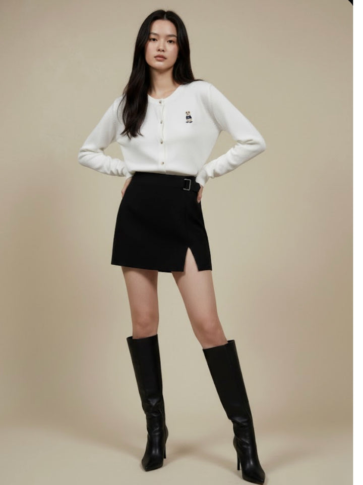 White Button Down Small Graphic Character Cardigan
