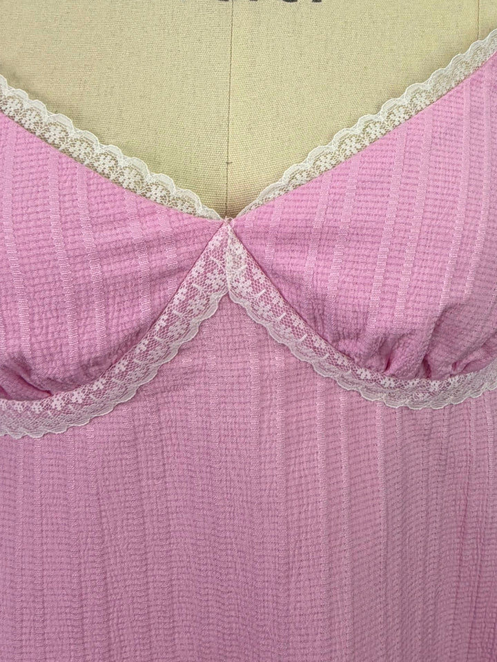 Pink Striped Camisole With Lace Inserts