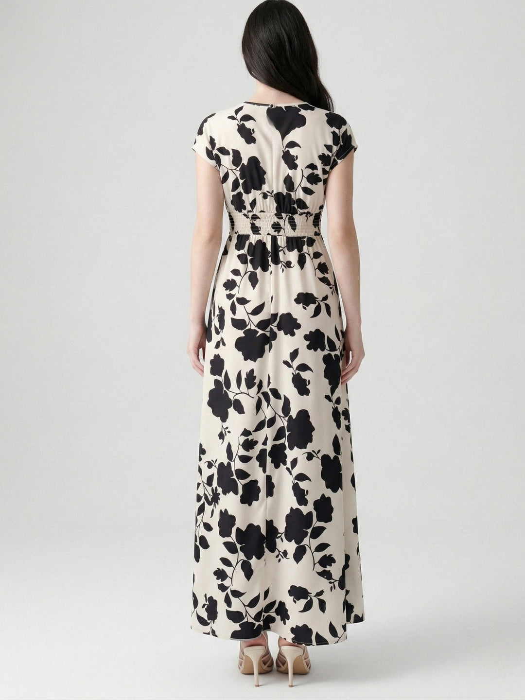White Short Sleeve V Neck Floral Dress