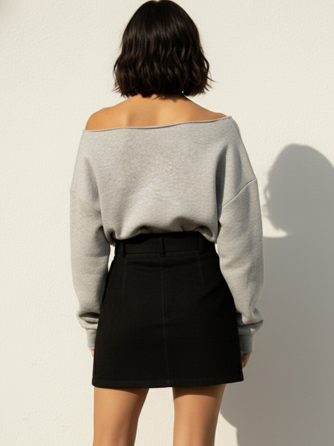 Grey Full sleeve boat neck sweatshirt