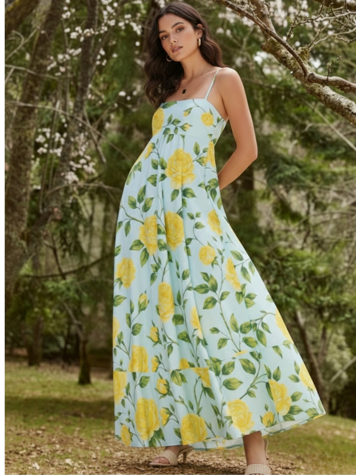 White Strappy Floral Printed Maxi Dress