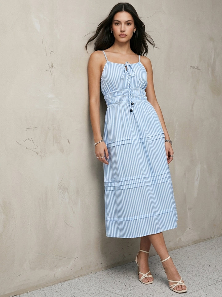 Blue Spaghetti Strap Striped Dress