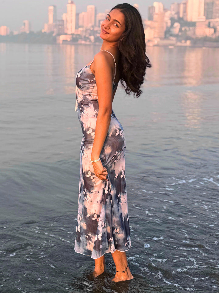 Blue Printed Skater Maxi