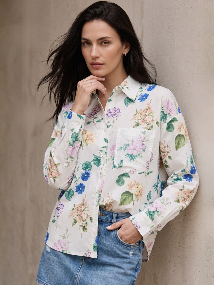 Off White Floral Print Oversized Shirt