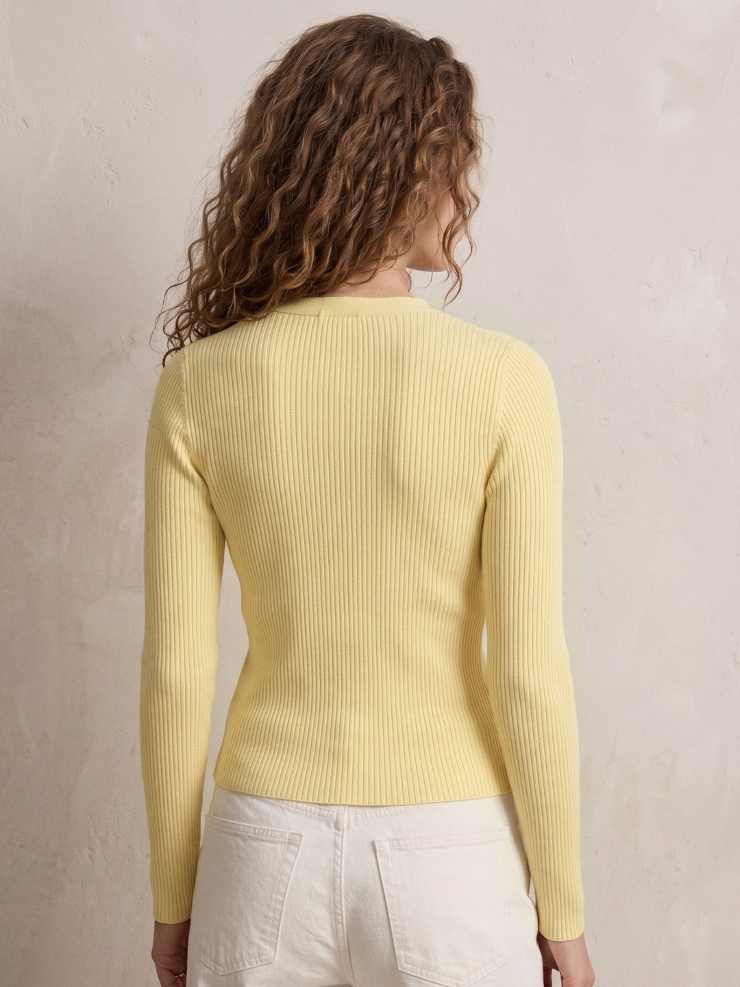 Yellow Front Buttoned Fitted Top