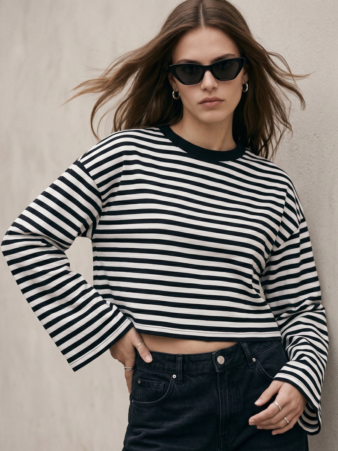 Black Full Sleeve Striped Top