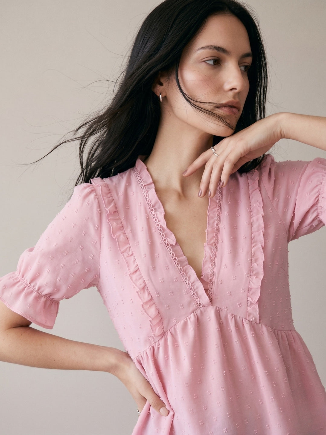 Pink Ruffle Detail Relaxed Blouse