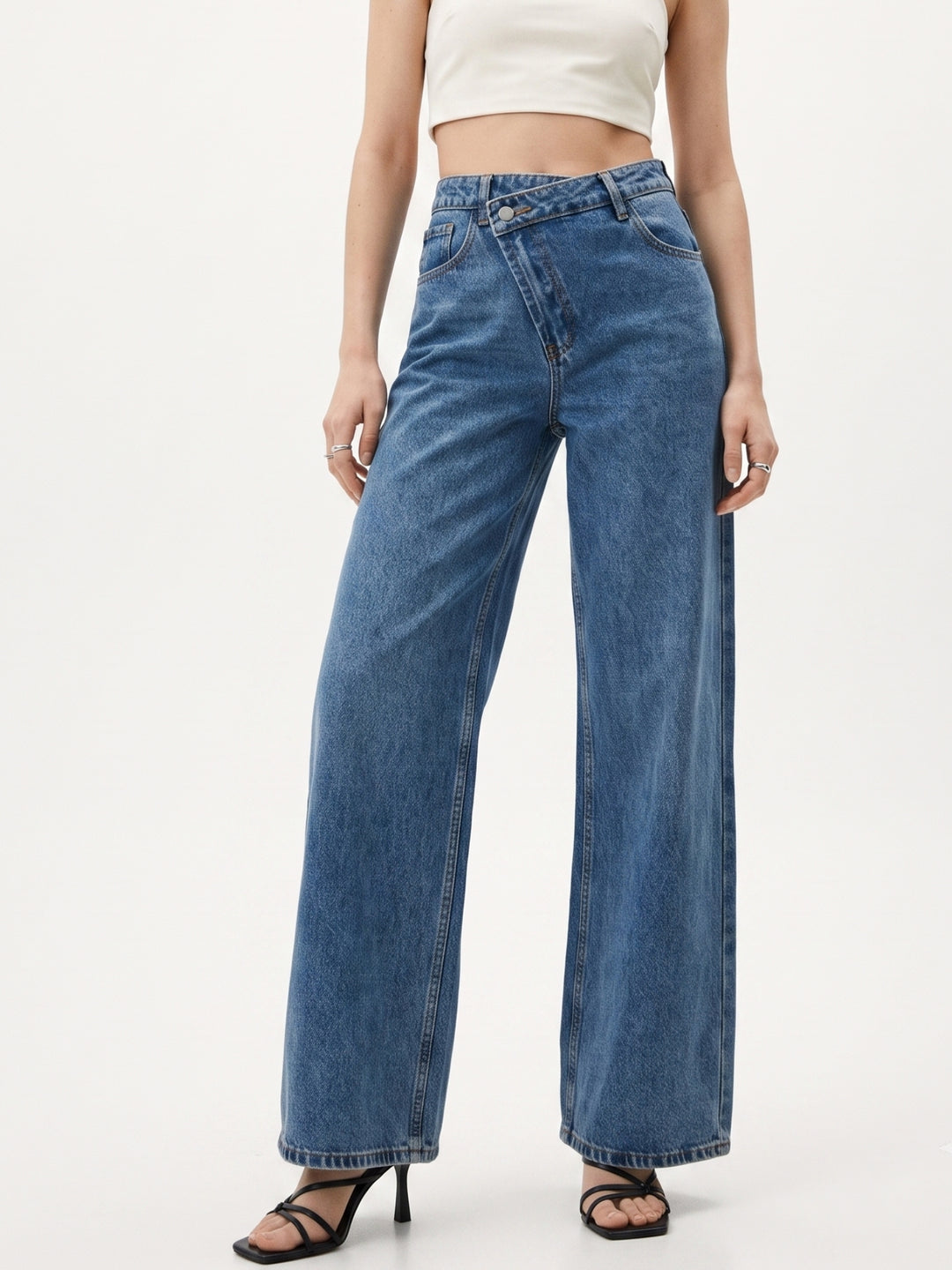 Blue Washed And Tinted Wide Leg Denim