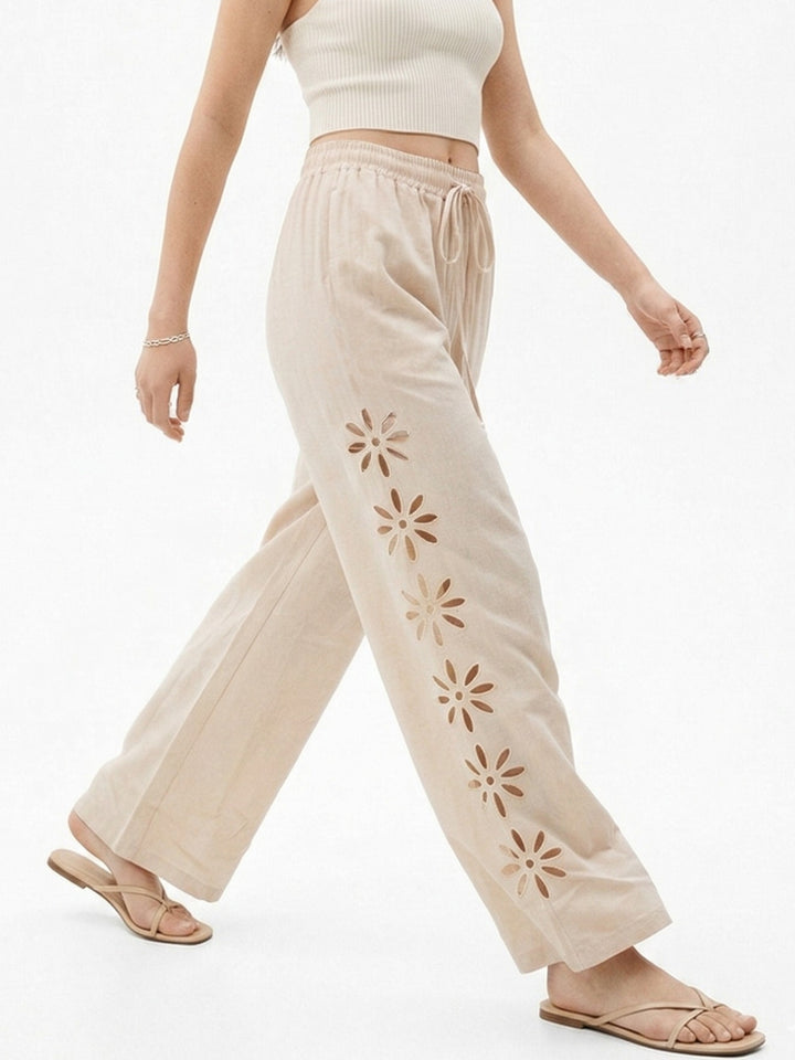 Beige Floral Cut-Out Pant