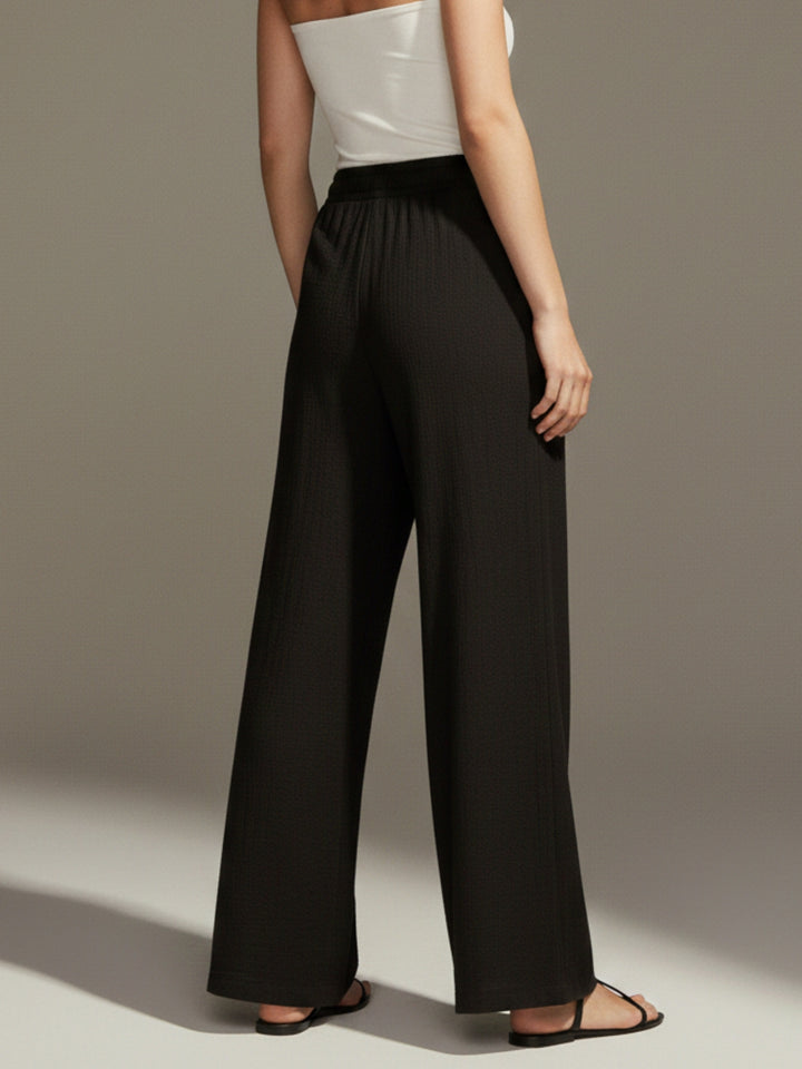 Black High Waist Drawstring Attached Pleated Pant