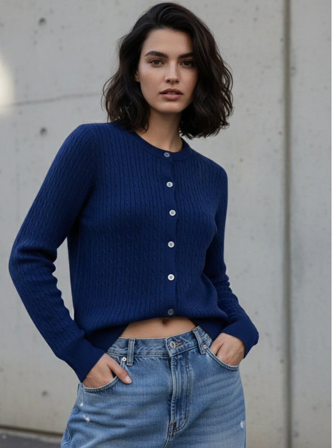 Navy Blue Full Sleeve Front Buttoned Cardigan