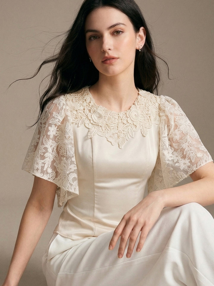 Beige Flare Textured Sleeve Top