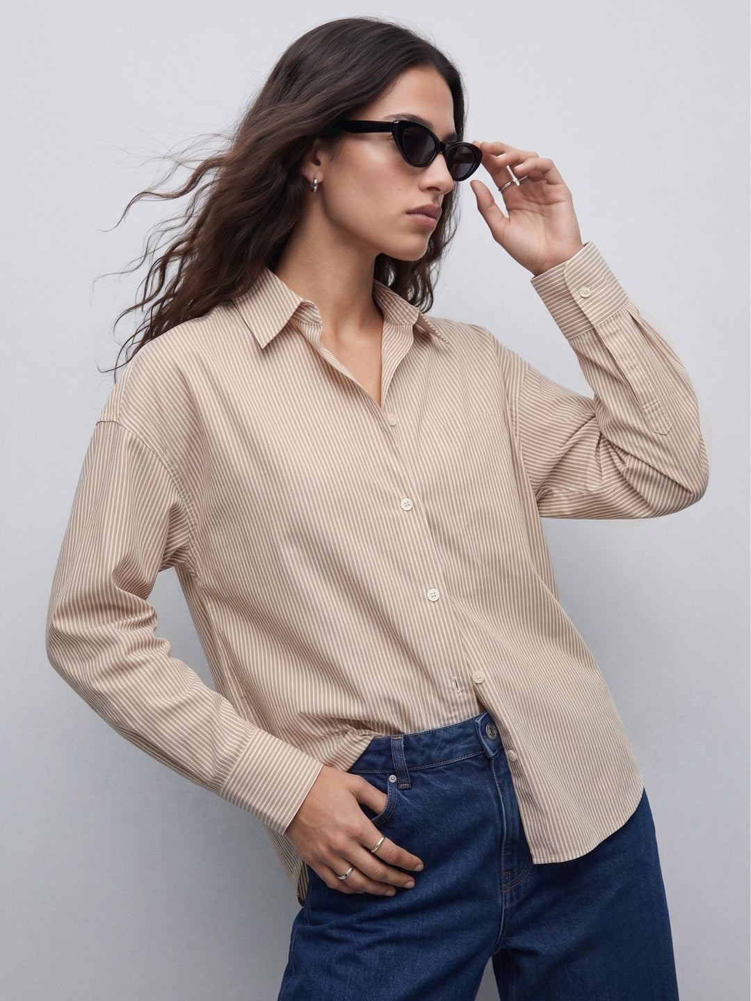 Brown Oversized Drop Shoulder Y/D Stripe Shirt