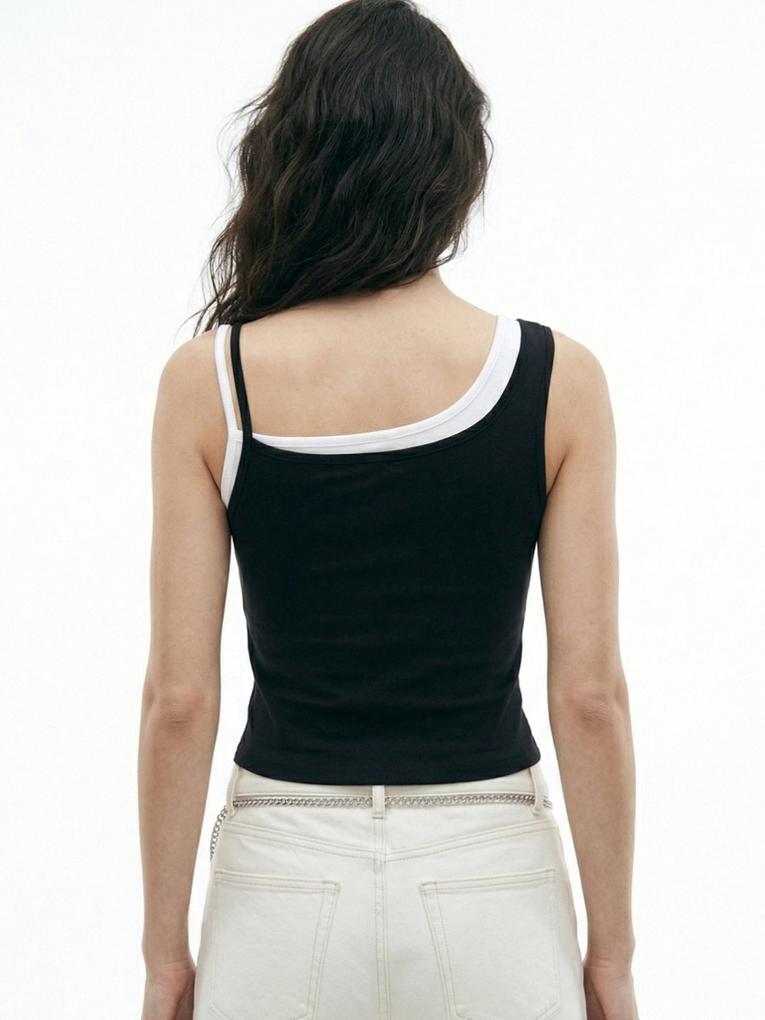 Black Contrast Twofer Strappy Tank With Strings Detail