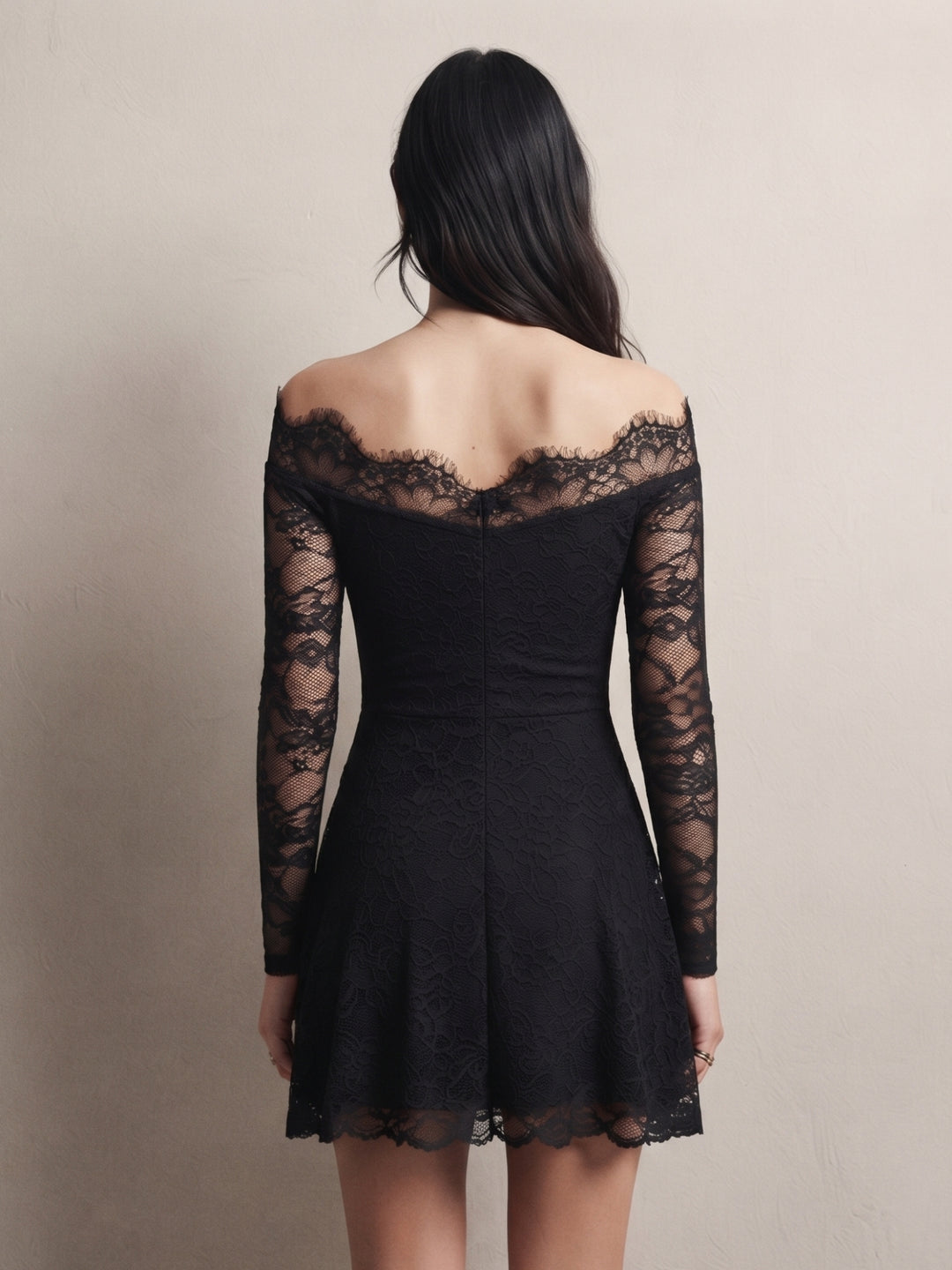 Black Off-Shoulder Lace Skater Dress