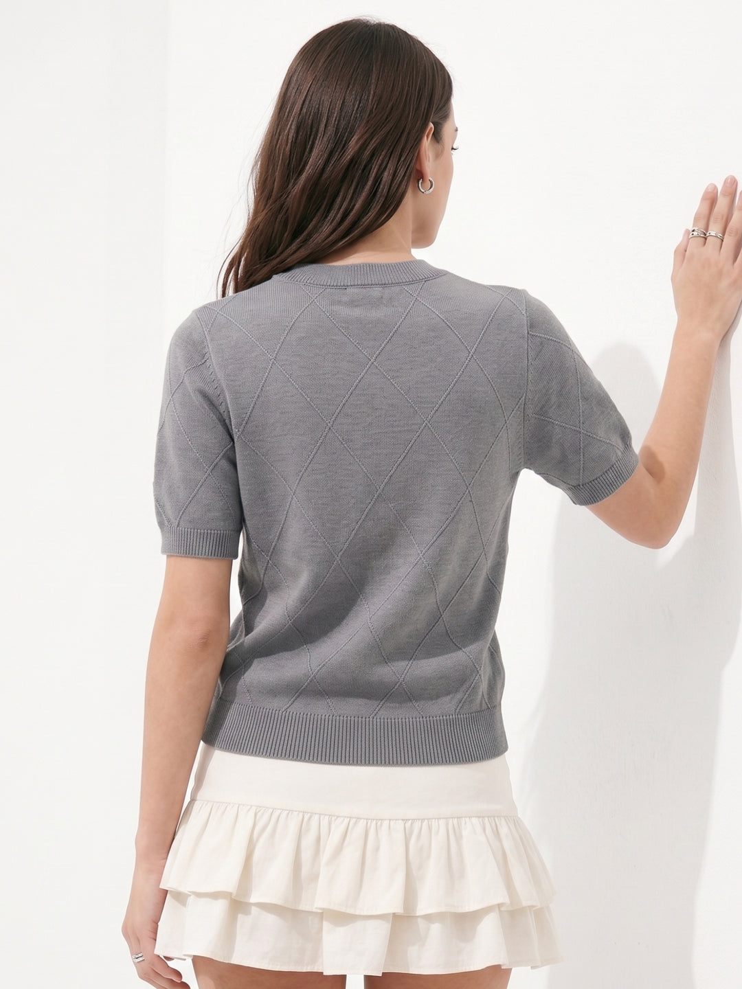 Grey Semi Sheer Floral Top