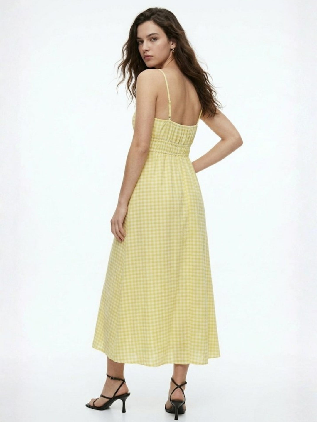 Yellow Spaghetti Strap Checkered Dress