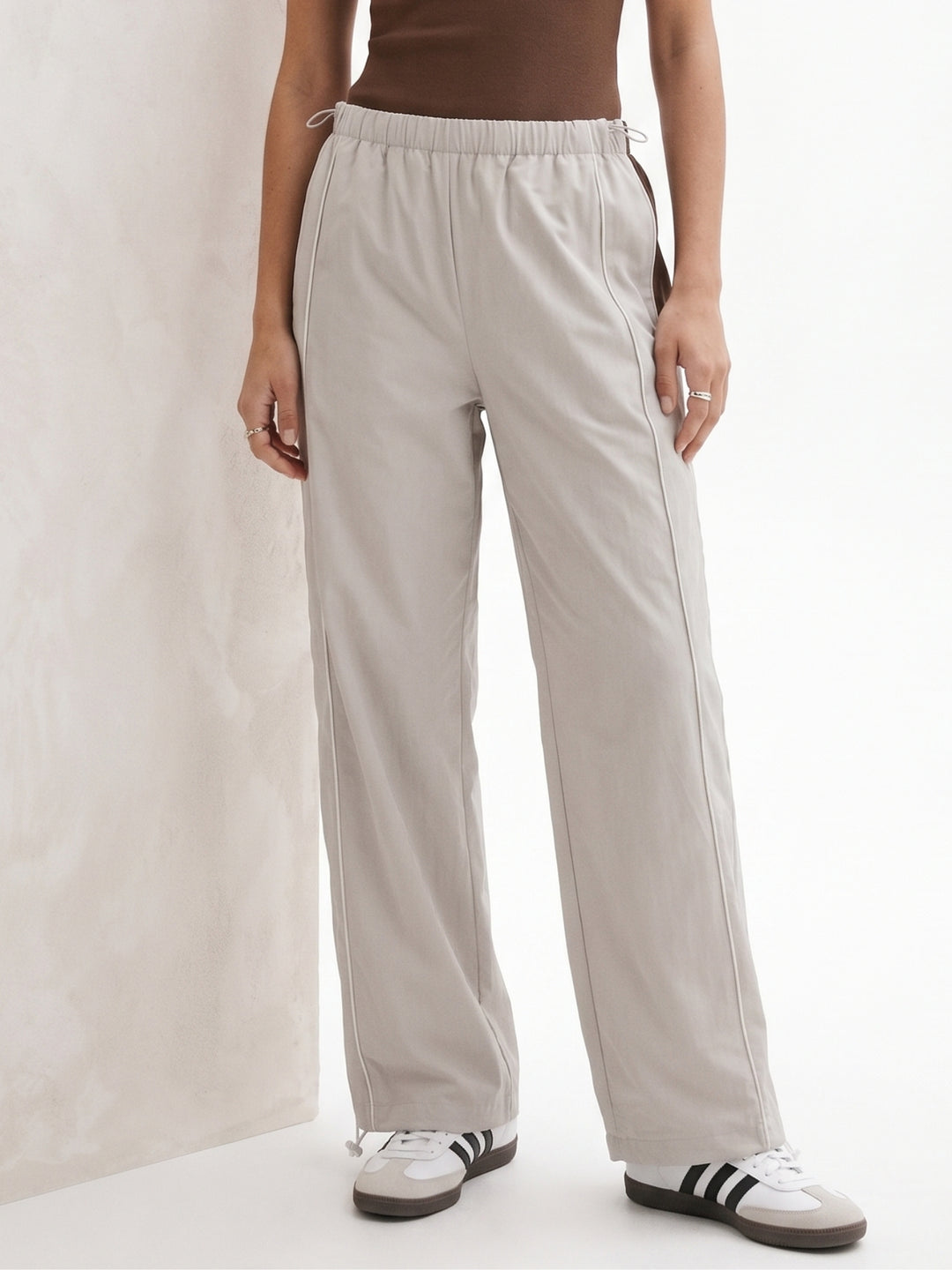 Grey Colour Blocked Wide Leg Pant