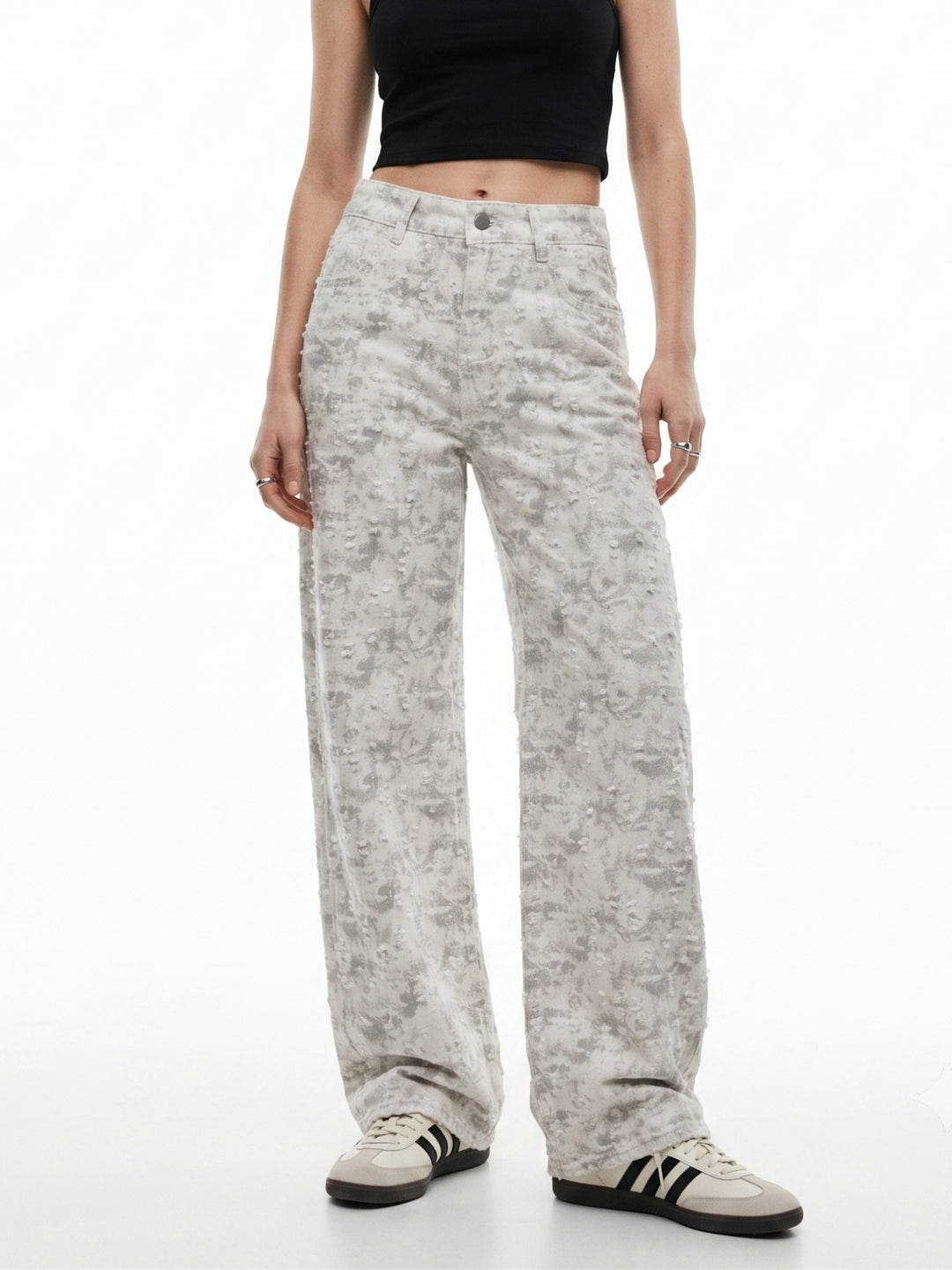Off White High Waisted Textured Baggy Jeans