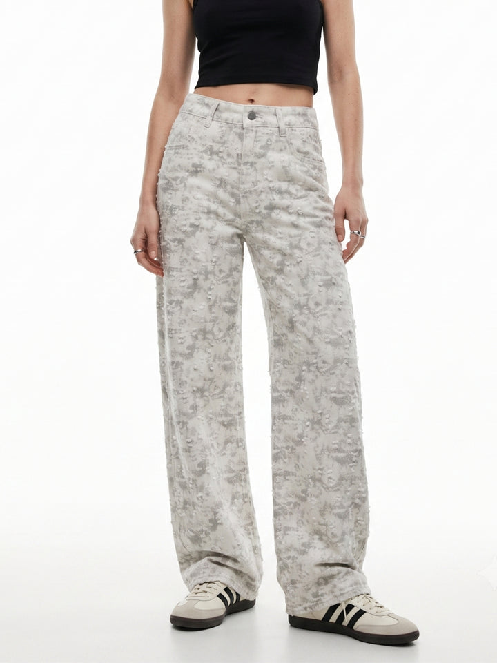 Off White High Waisted Textured Baggy Jeans