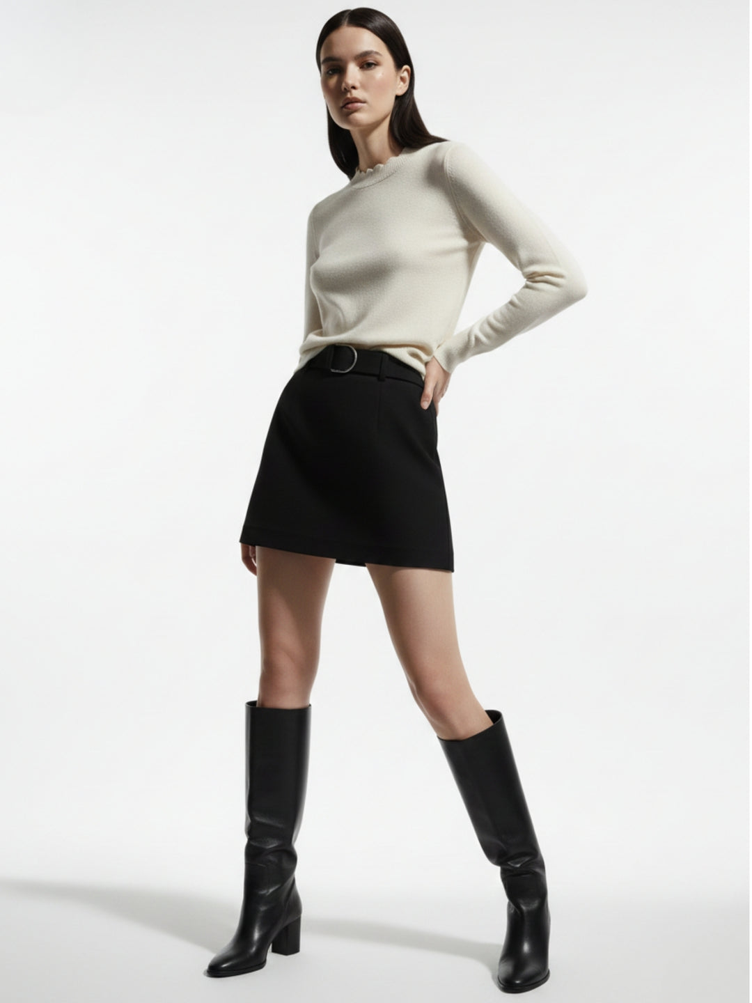 White Full Sleeve Crew Neck Regular Sweater