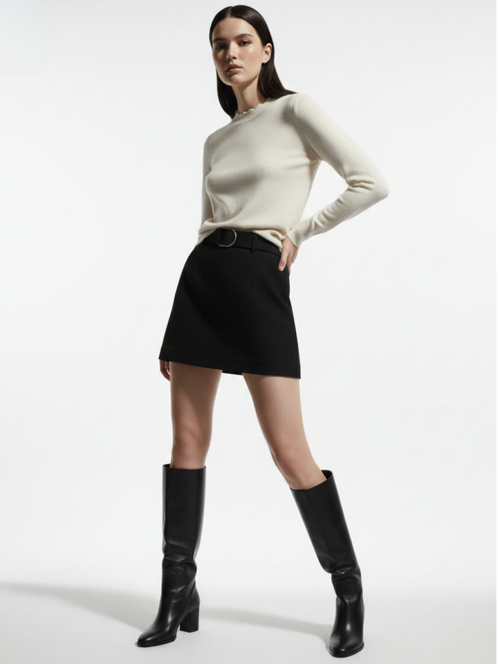 White Full Sleeve Crew Neck Regular Sweater