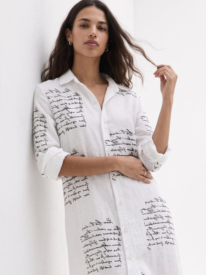 Off White Typographic Button Down Shirt Dress