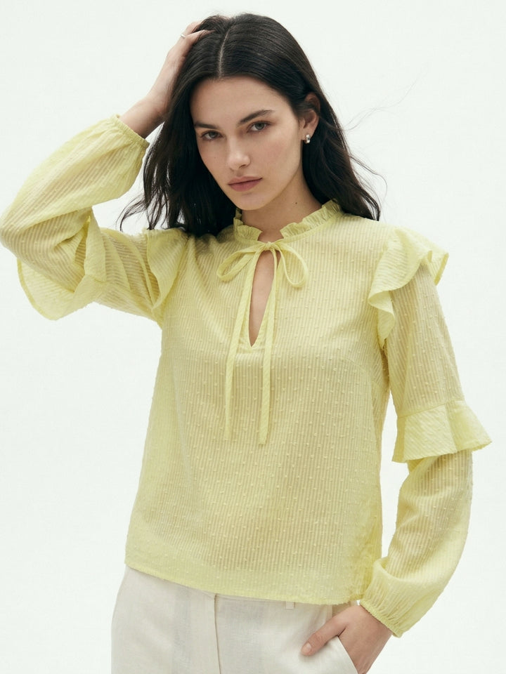 Yellow Multi Ruffled Sleeve Blouson