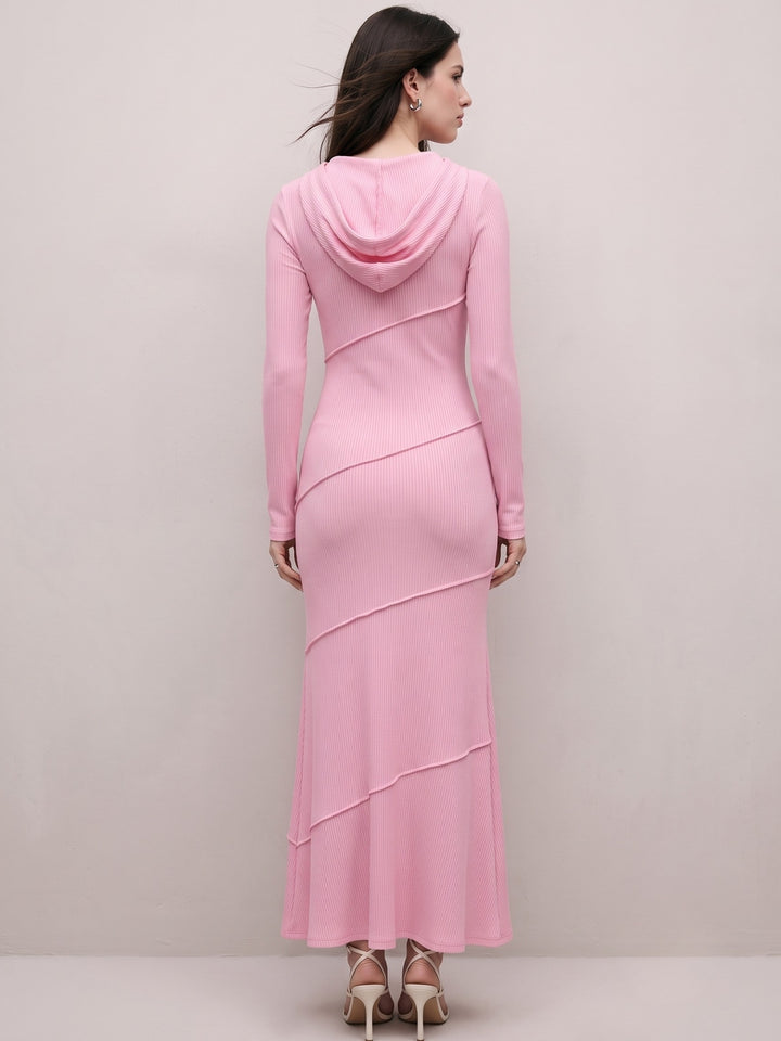 Pink Fit And Flare Hooded Dress