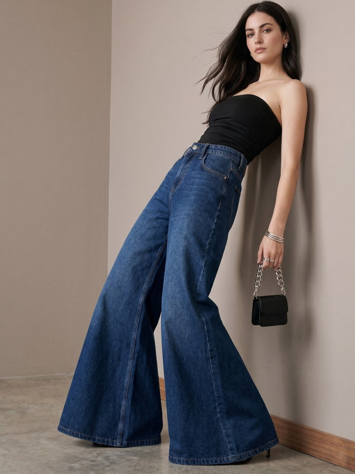 Blue Ultra Wide Flared Jeans