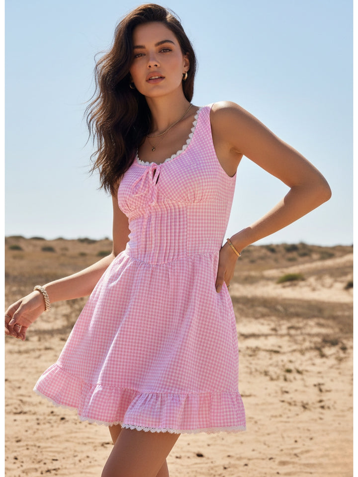Pink Patterned Bustier Dress With Frilled Hem