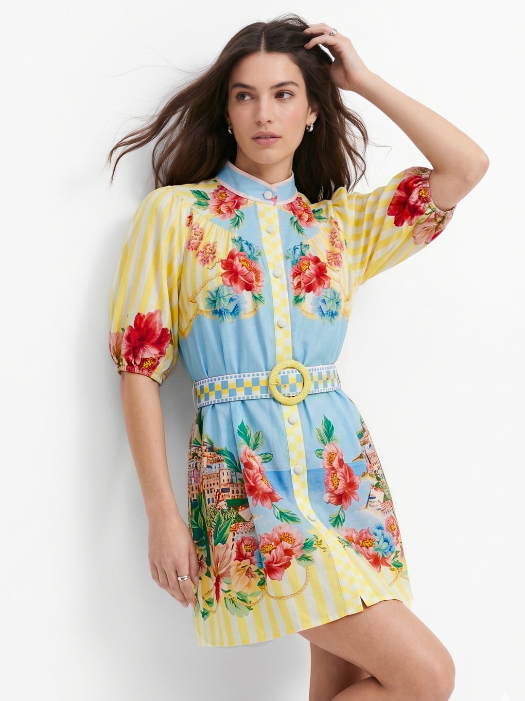 Multi Puff Sleeve Printed Dress