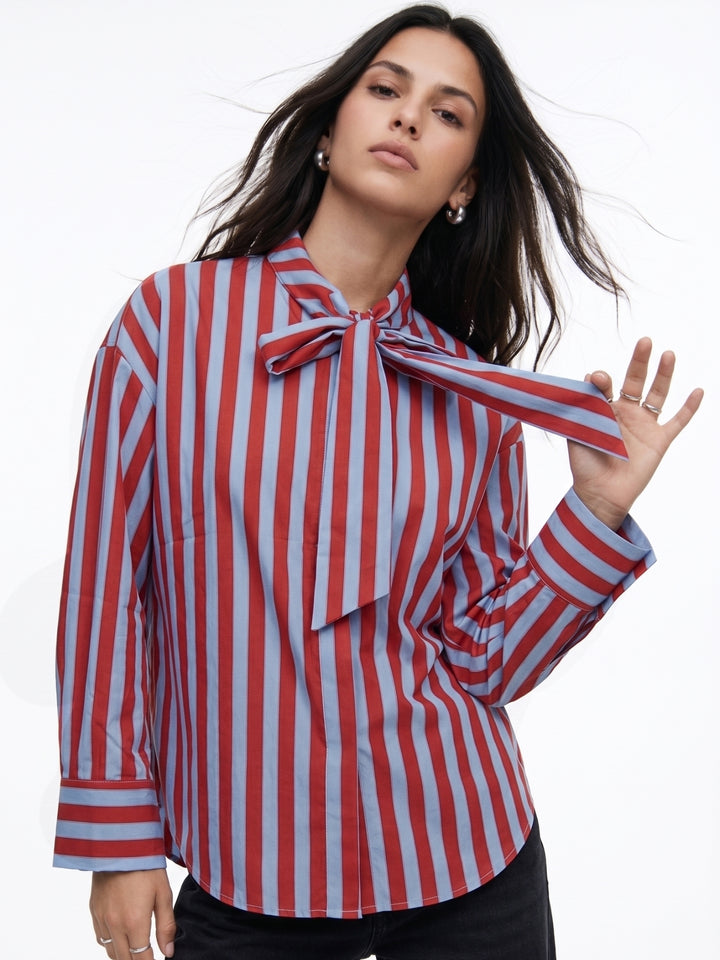Multi Neck Tie-Up Striped Shirt