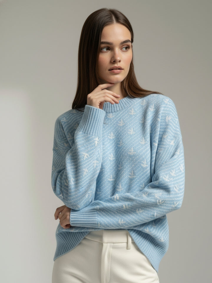 Light Blue Printed Relaxed Sweater