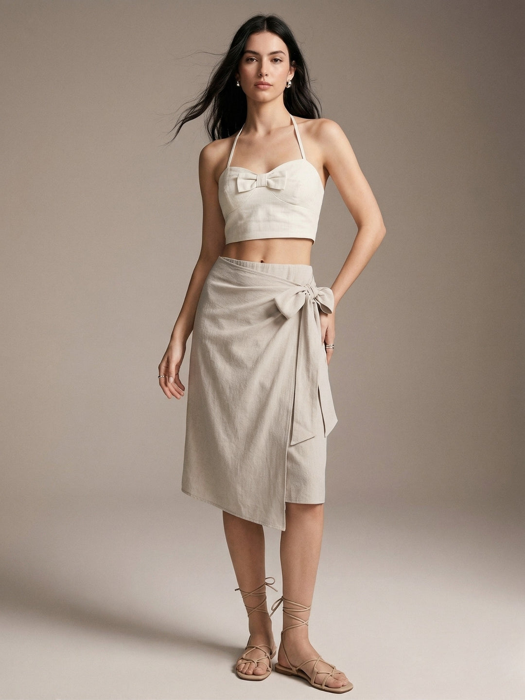 Off White Side Waist Tie-Up Skirt