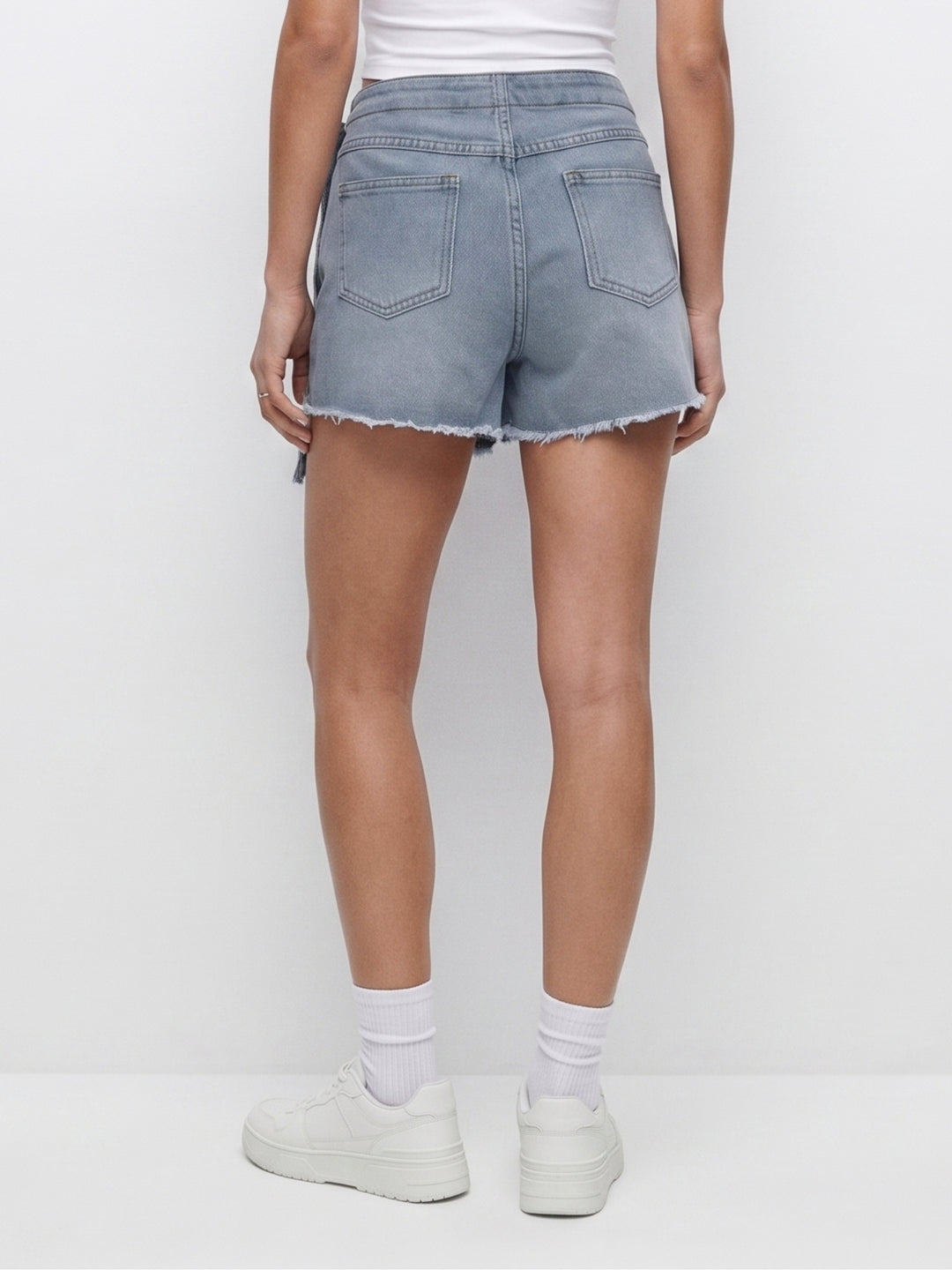 Blue Raw Edged Hem Skorts