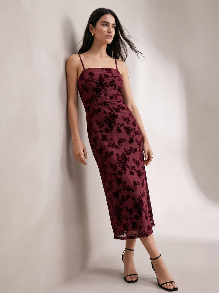 Wine Slim-Fit Evening Maxi Dress