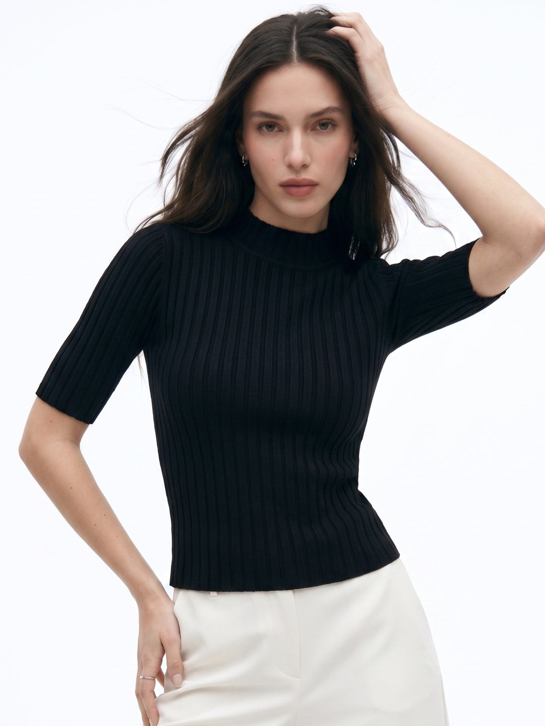 Black High Neck Knit Top