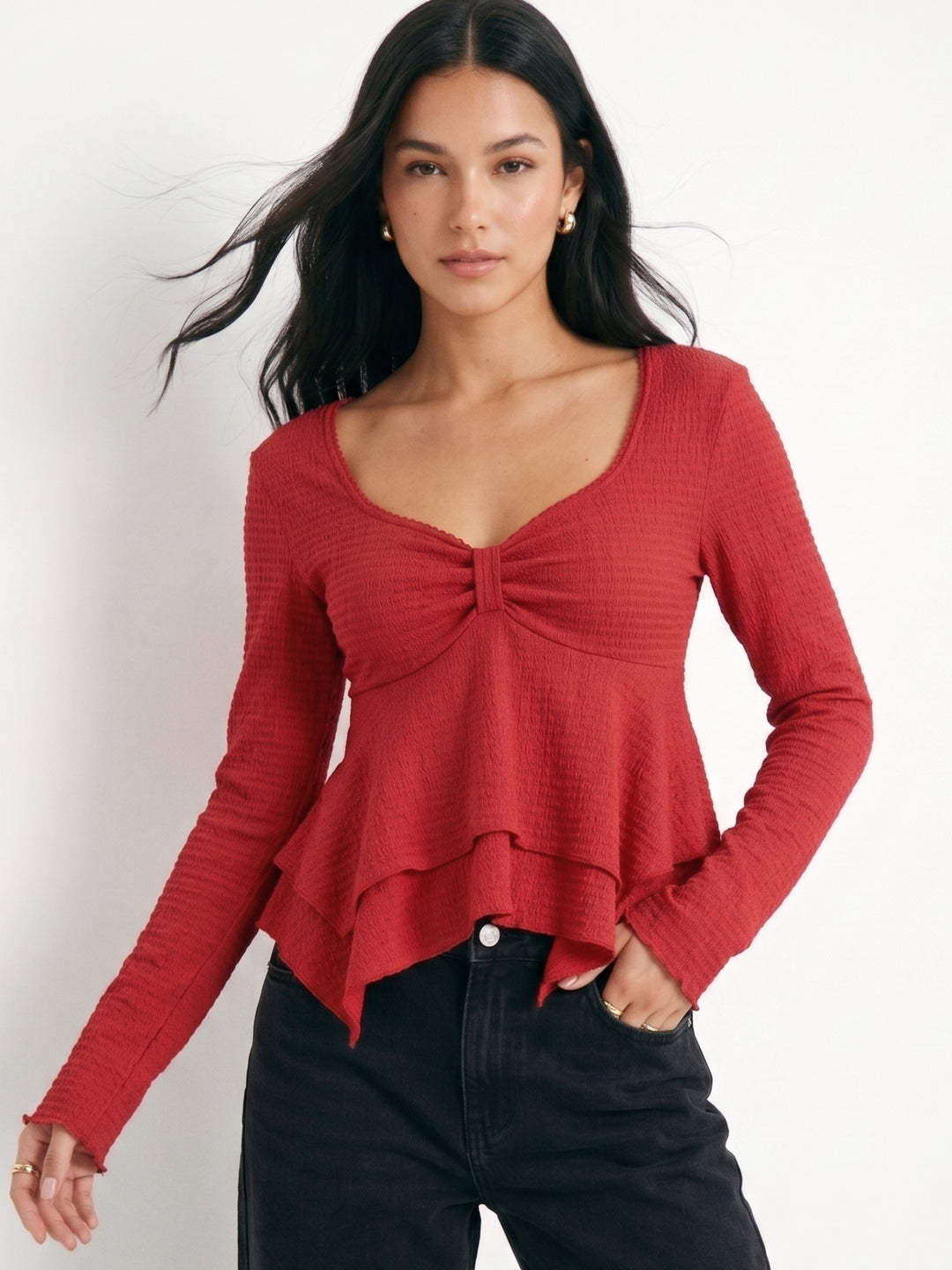 Red Sweetheart Neckline 2 Tiered Top