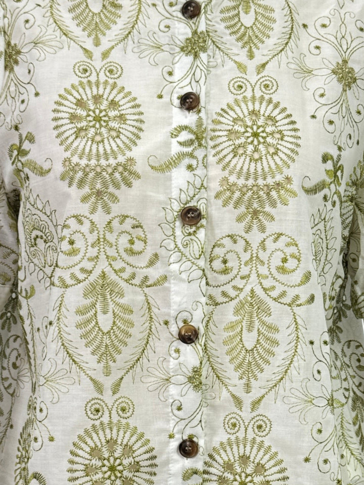 White Button Down Embroidered Blouse