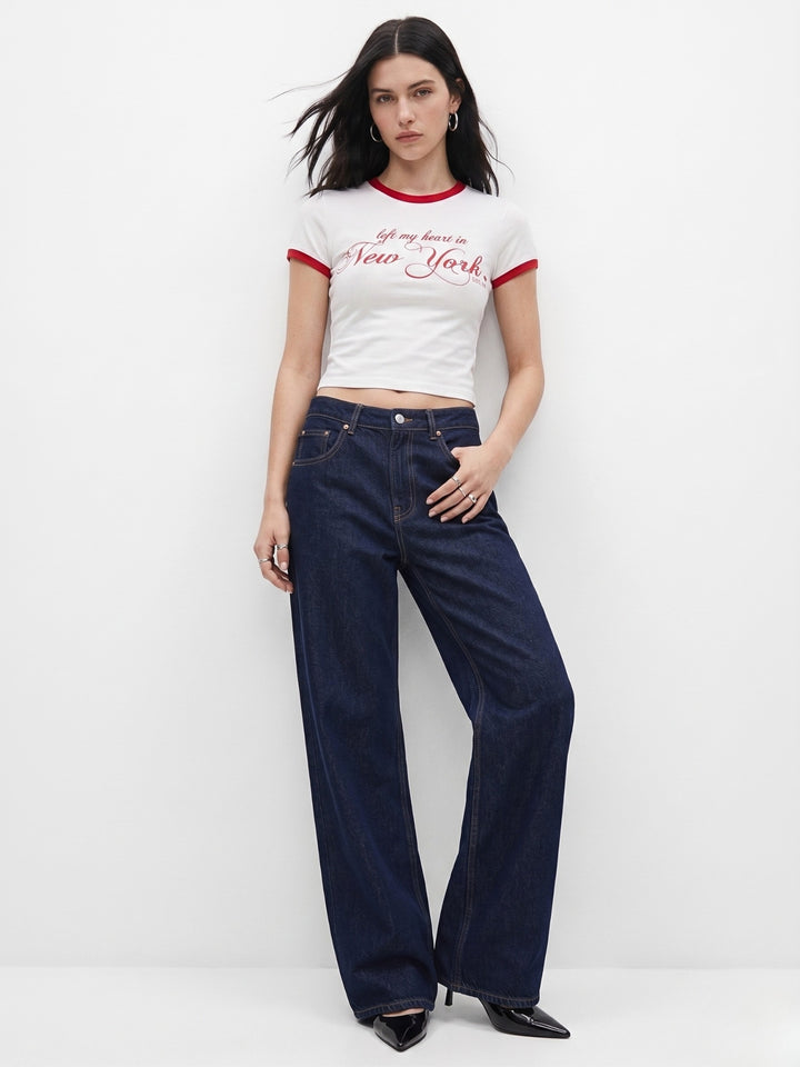 White Contrast Tipping Ringer Graphic T-Shirt