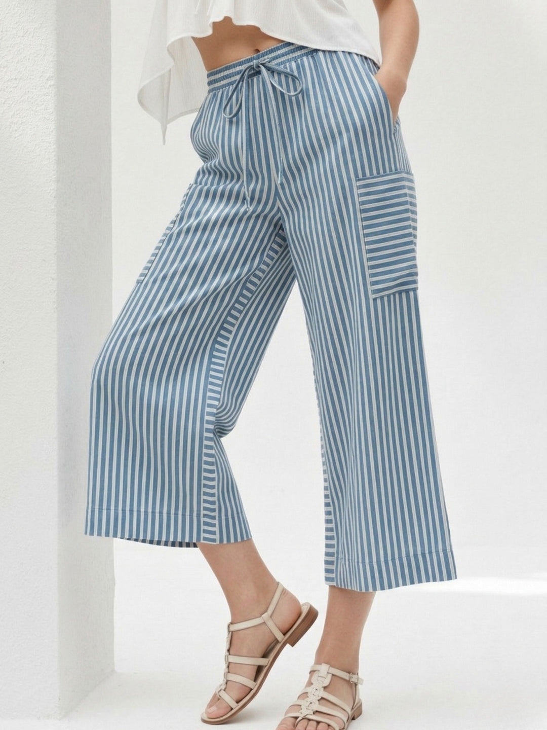 Blue Contrast Waist Band Straight Fit