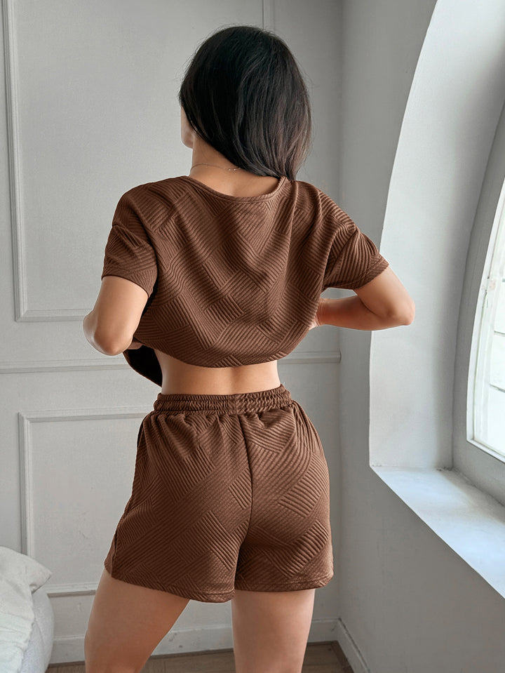 Brown Drop Shoulder Top And Shorts Co-Ord Set