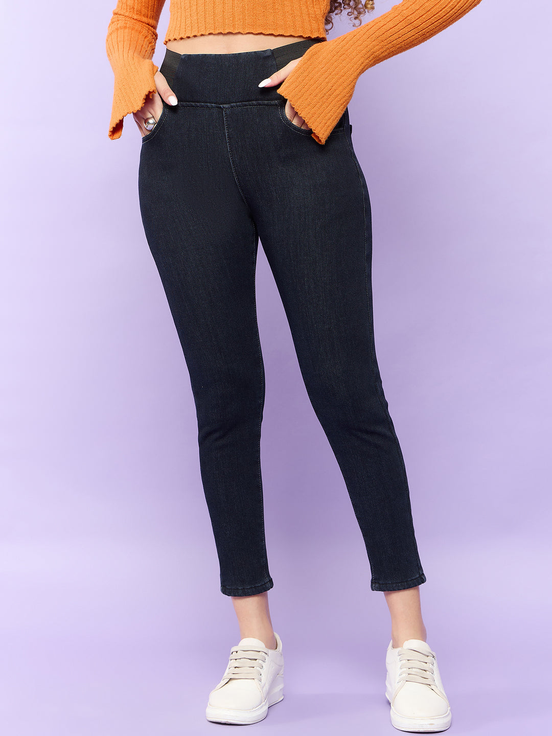Navy Blue Elasticated Skinny Jeggings
