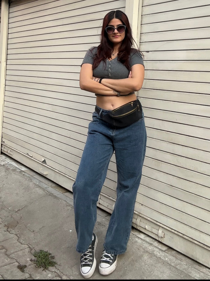 Blue Washed Straight Denim Navy