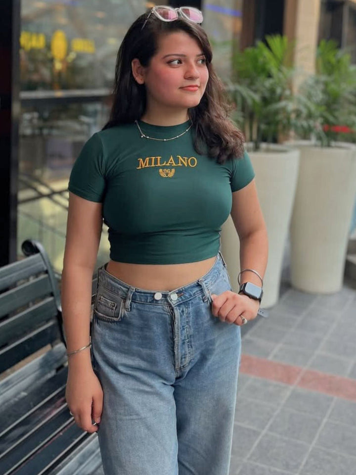 Green Fitted Crop T-Shirt