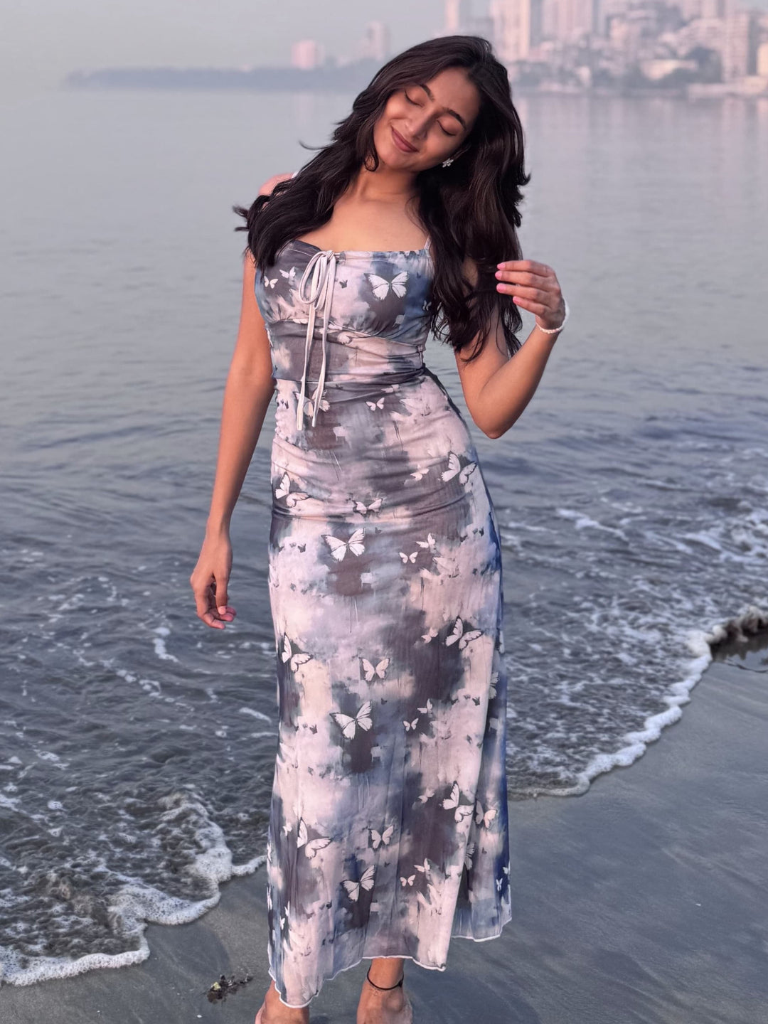 Blue Printed Skater Maxi