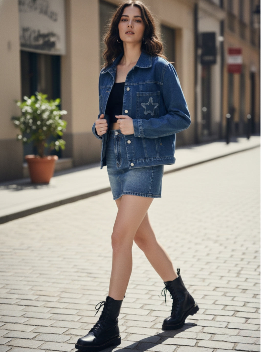 Blue Frayed Effect Denim Jacket