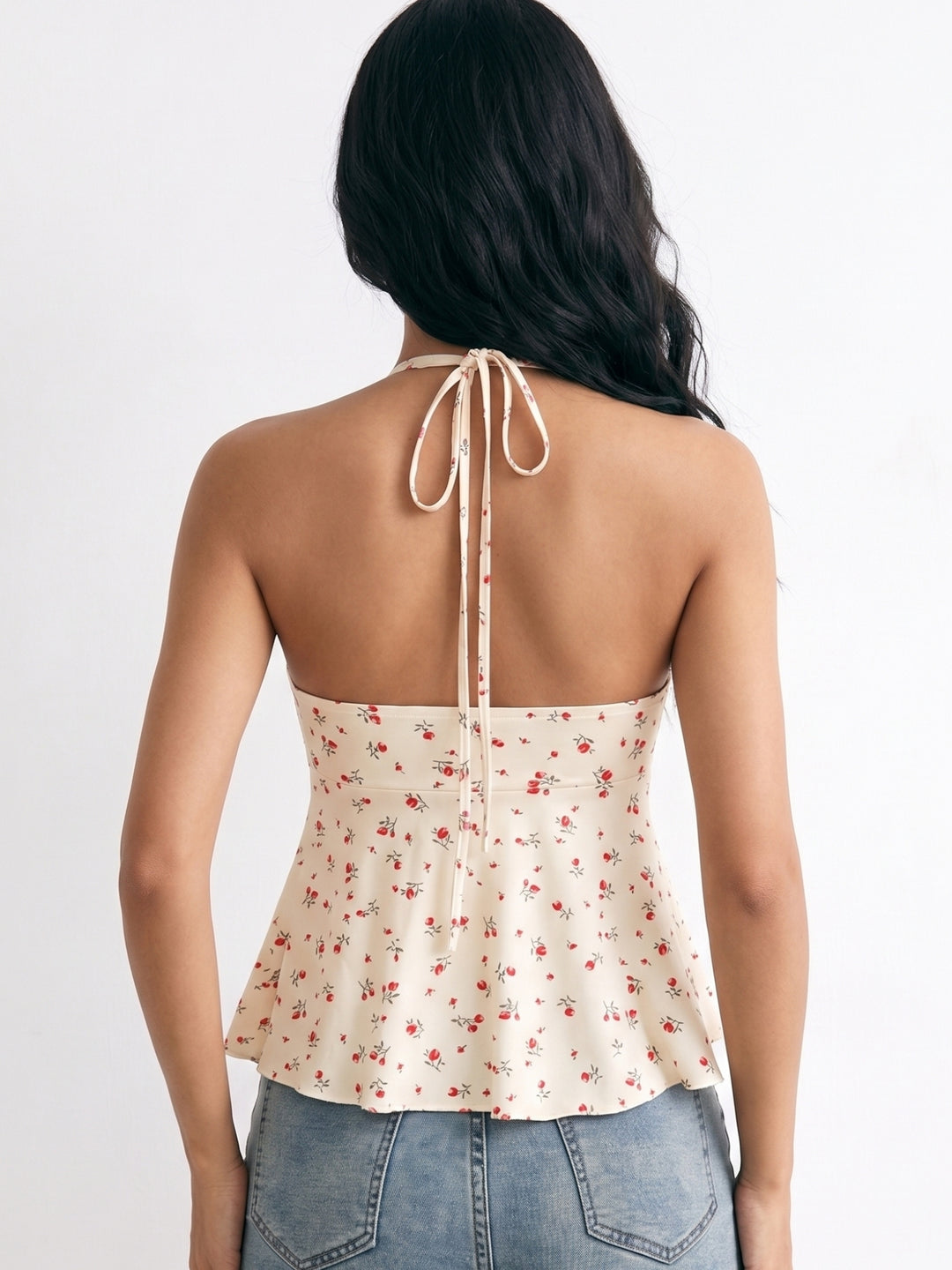 Off White Halter Neck Sweetheart Neck Top