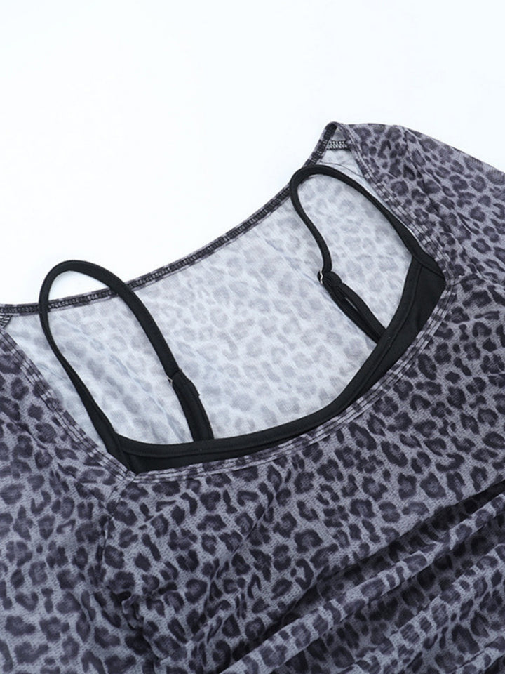 Multi Square Neck Animal Printed Mesh Top